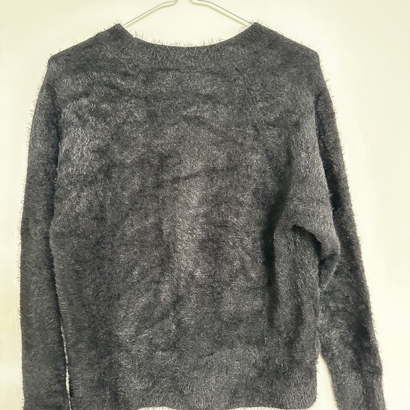 3 for $20 Black Crew Neck Sweater with Fuzzy Texture - Picture 3 of 3
